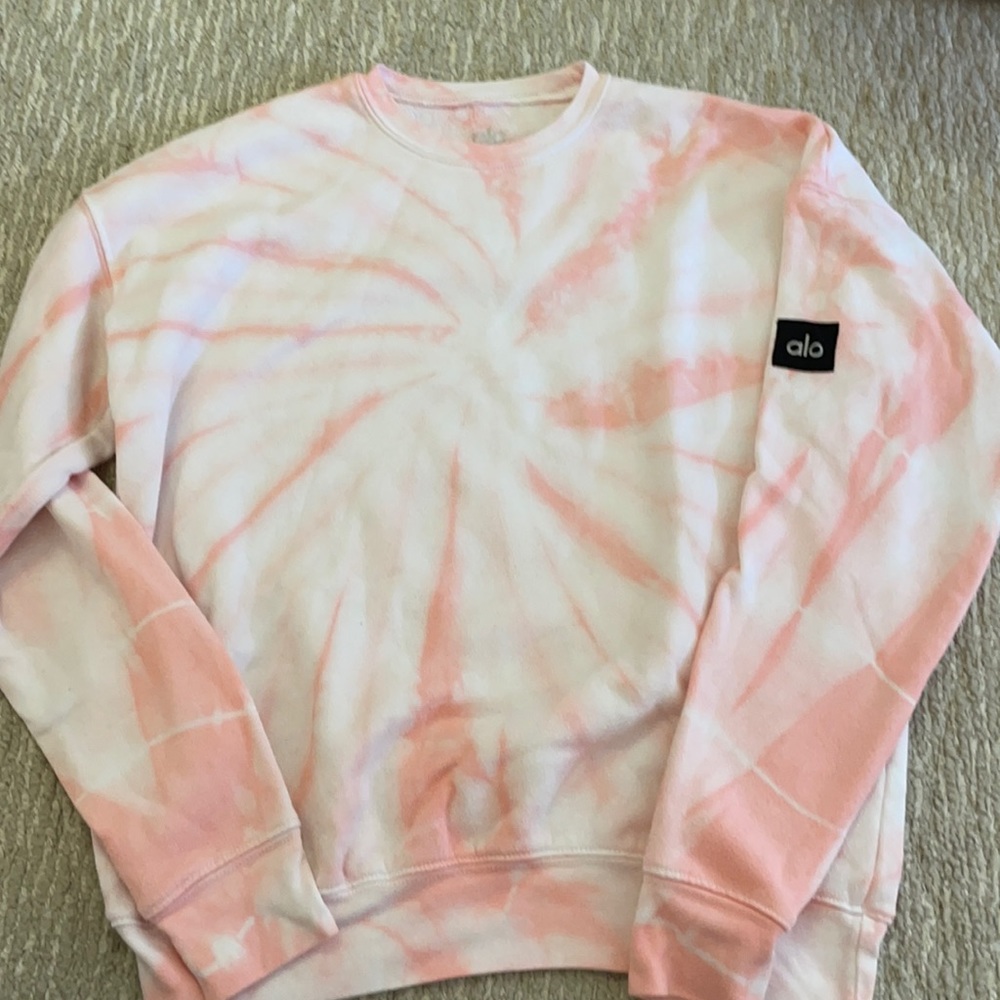 Alo Yoga Light Pink and White Tie Dye Sweatshirt